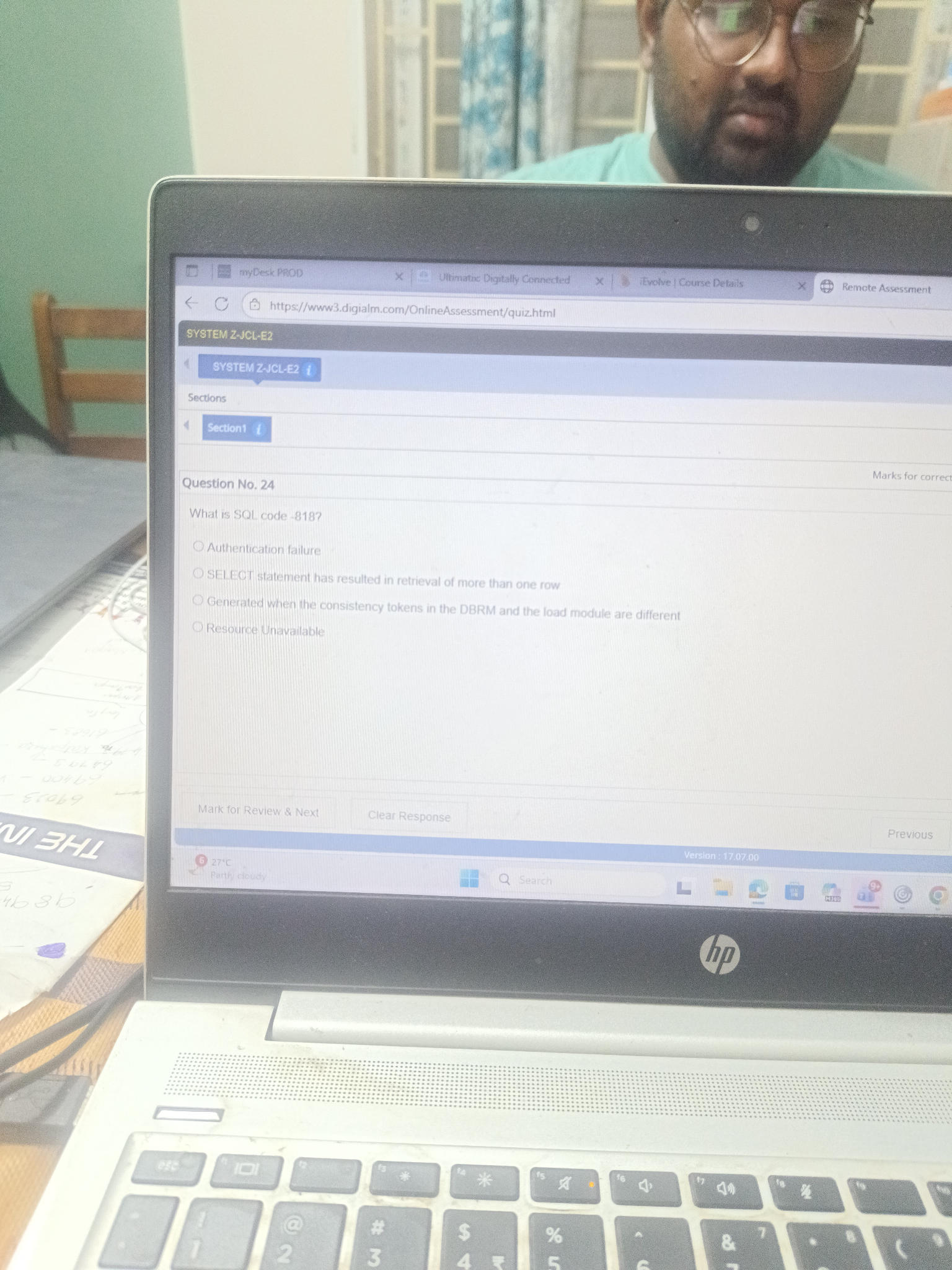 Question No. 24 What is SQL code -818? | StudyX