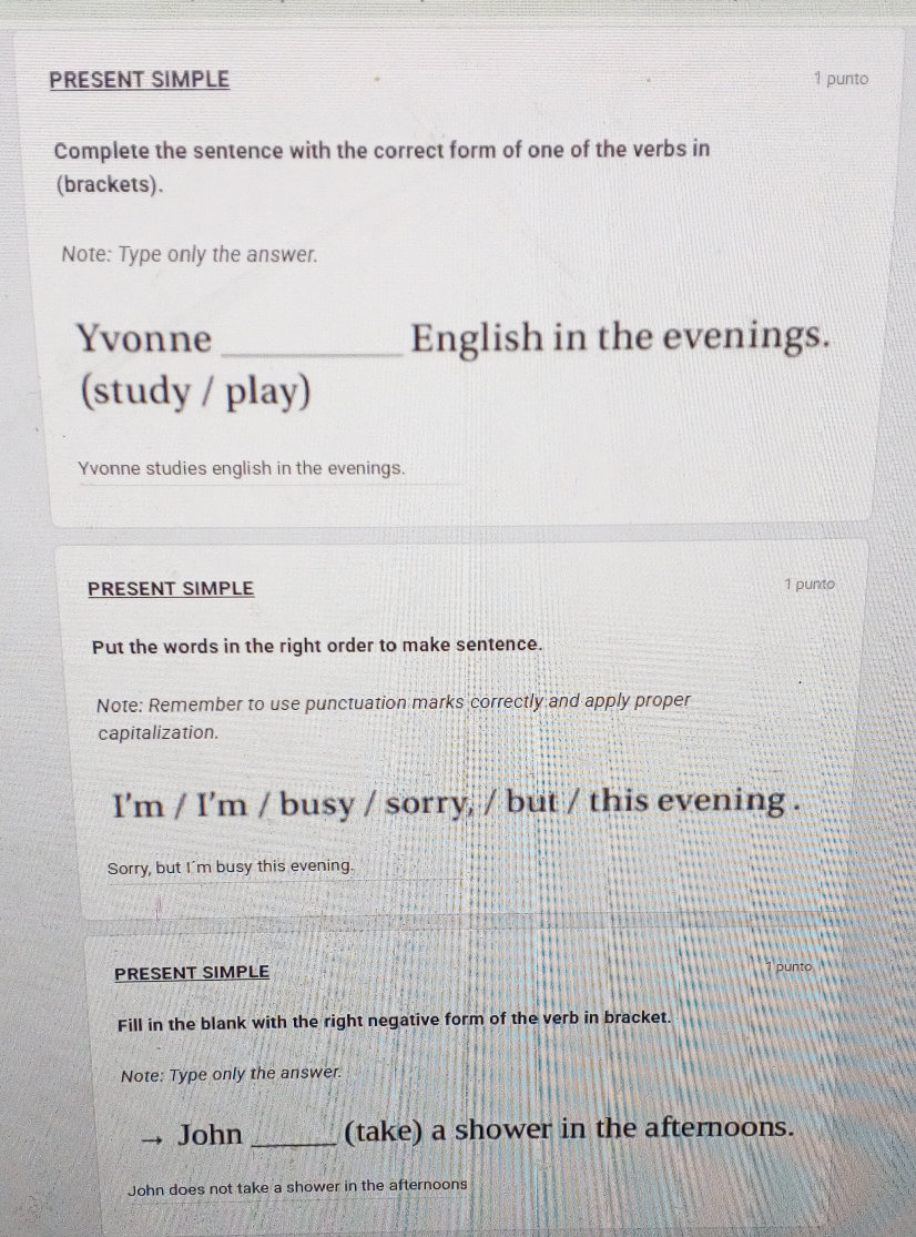 PRESENT SIMPLE Complete the sentence with | StudyX