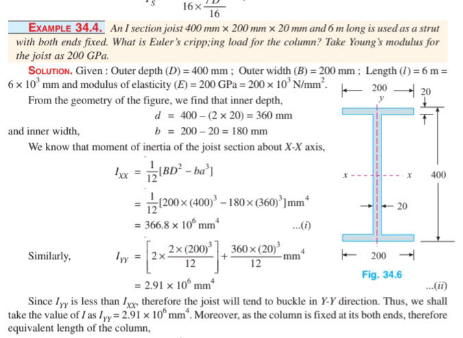 EXAMPLE 34.4. An I section joist 400 mm ×