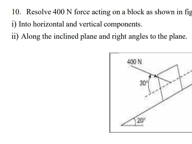 10. Resolve 400 N force acting on a block as | StudyX