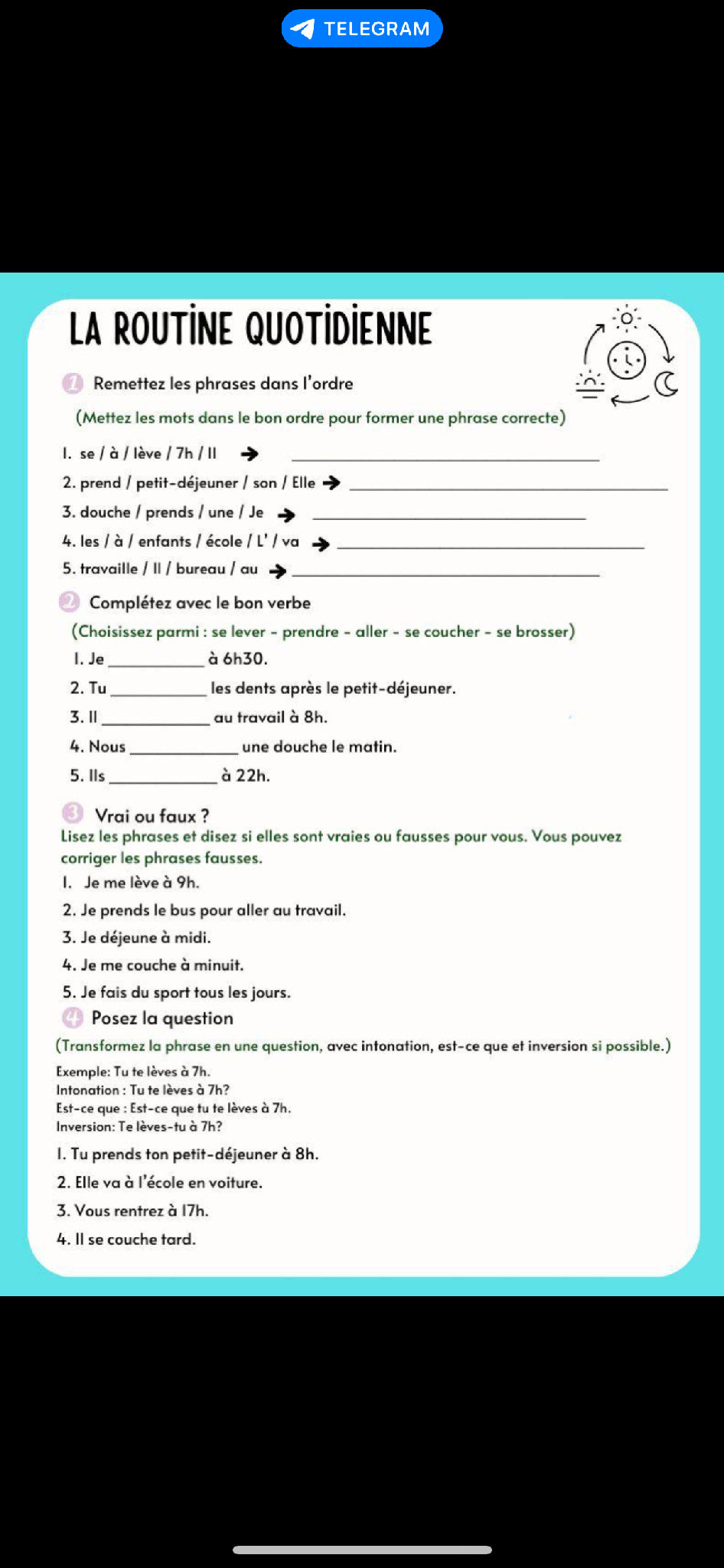 LA ROUTINE QUOTIDIENNE 1 Remettez les | StudyX