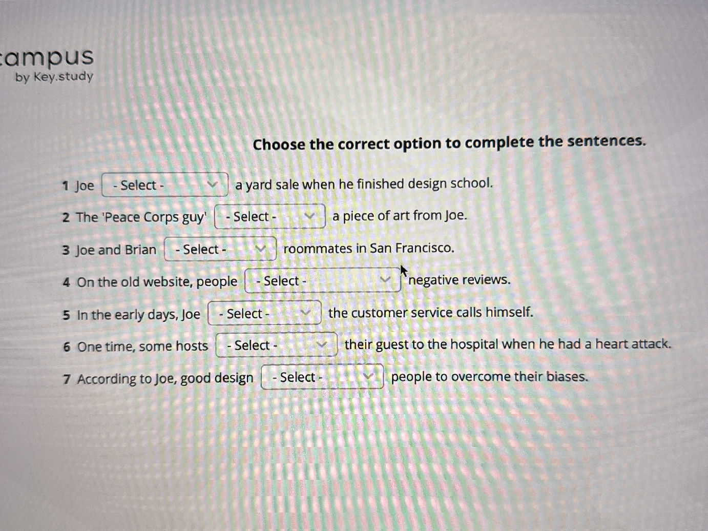 Choose the correct option to complete the | StudyX