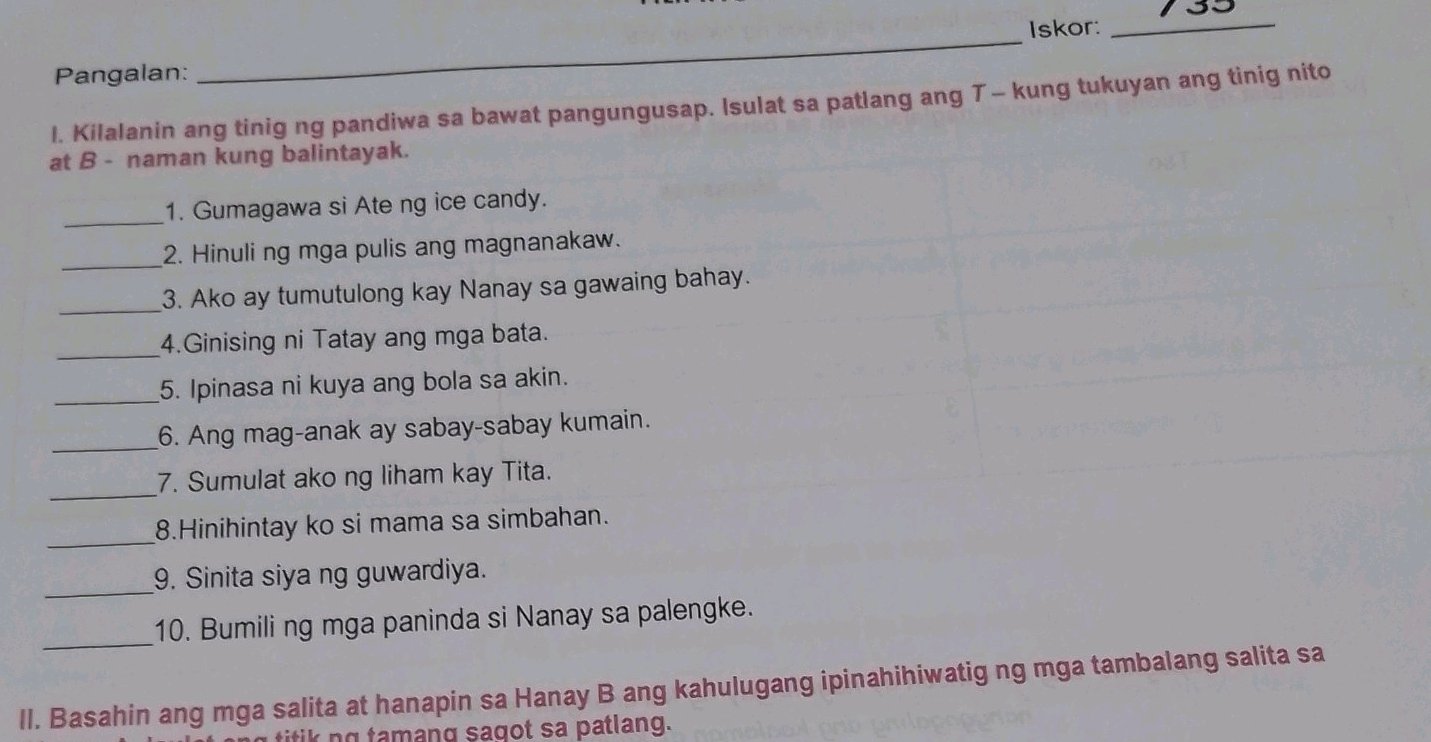 Tukuyan Examples Kilalanin ang tinig ng pandiwa sa bawat | StudyX