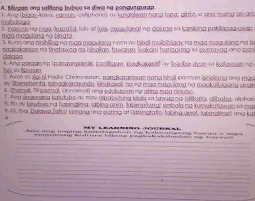 A. Bilugan ang salitang bubuo sa diwa ng | StudyX
