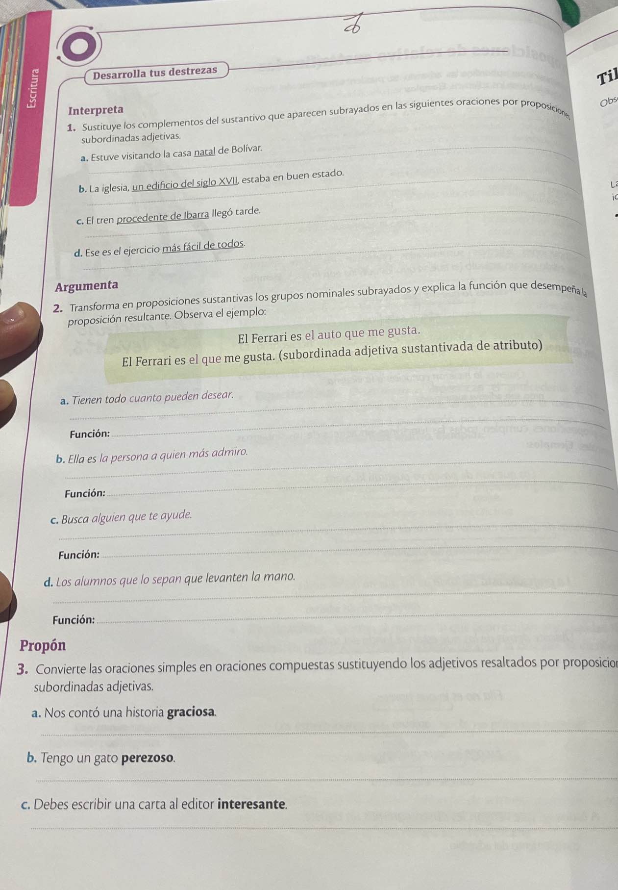 1. Sustituye los complementos del sustantivo | StudyX