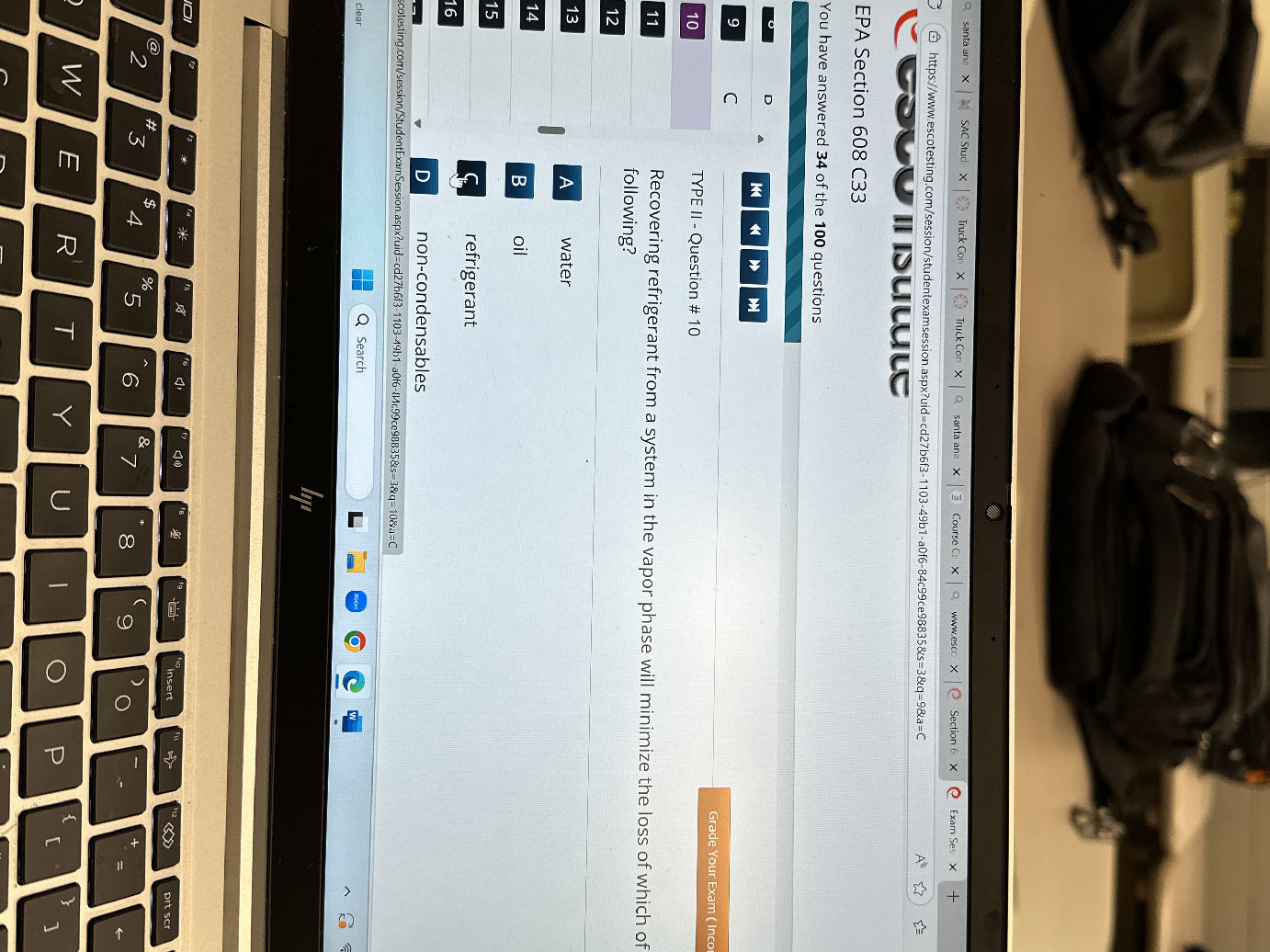Recovering refrigerant from a system in the | StudyX