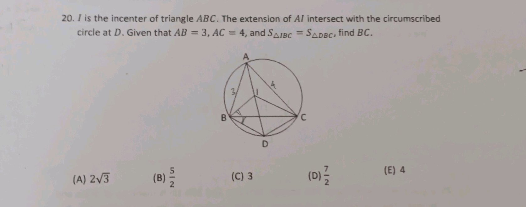 20. I is the incenter of triangle ABC. The | StudyX