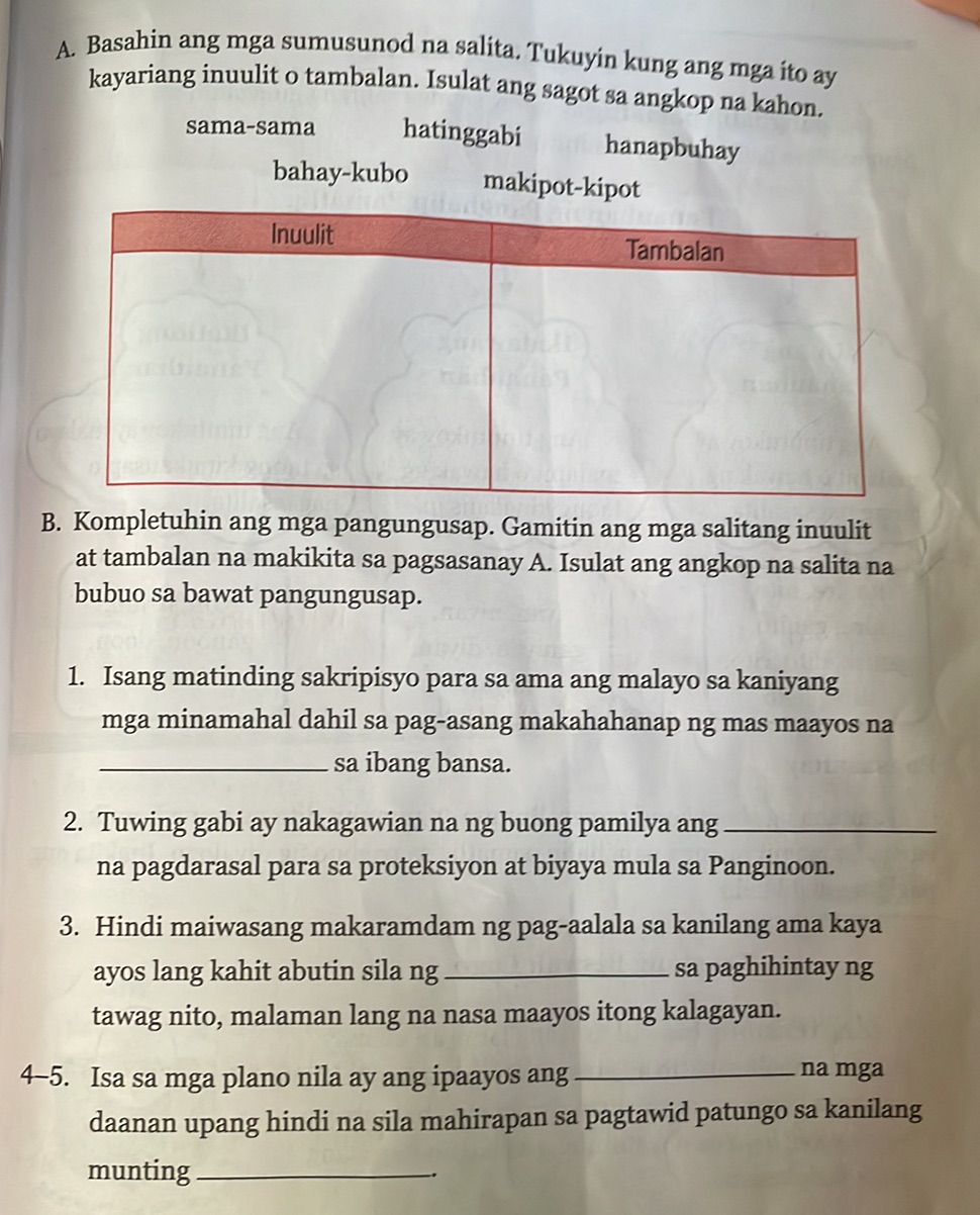 A. Basahin ang mga sumusunod na salita. | StudyX