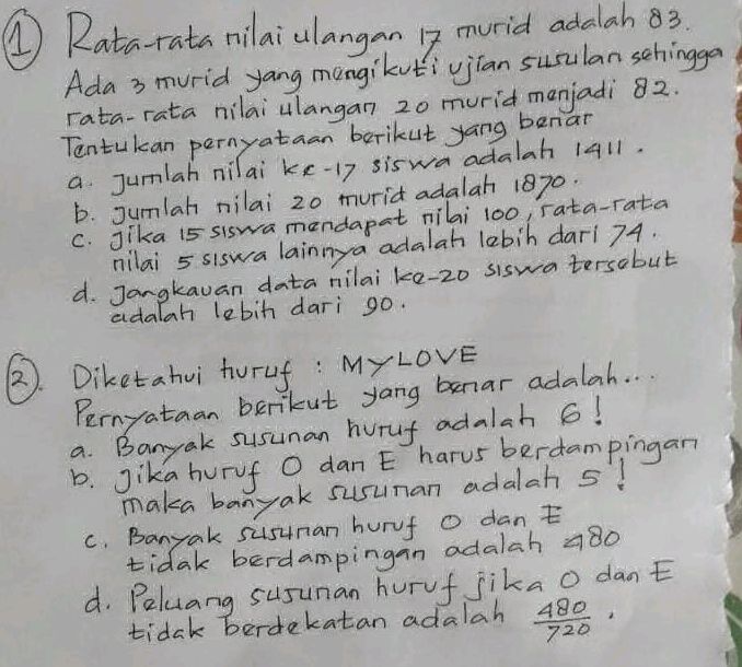 1 Rata-rata nilai ulangan 17 murid adalah | StudyX
