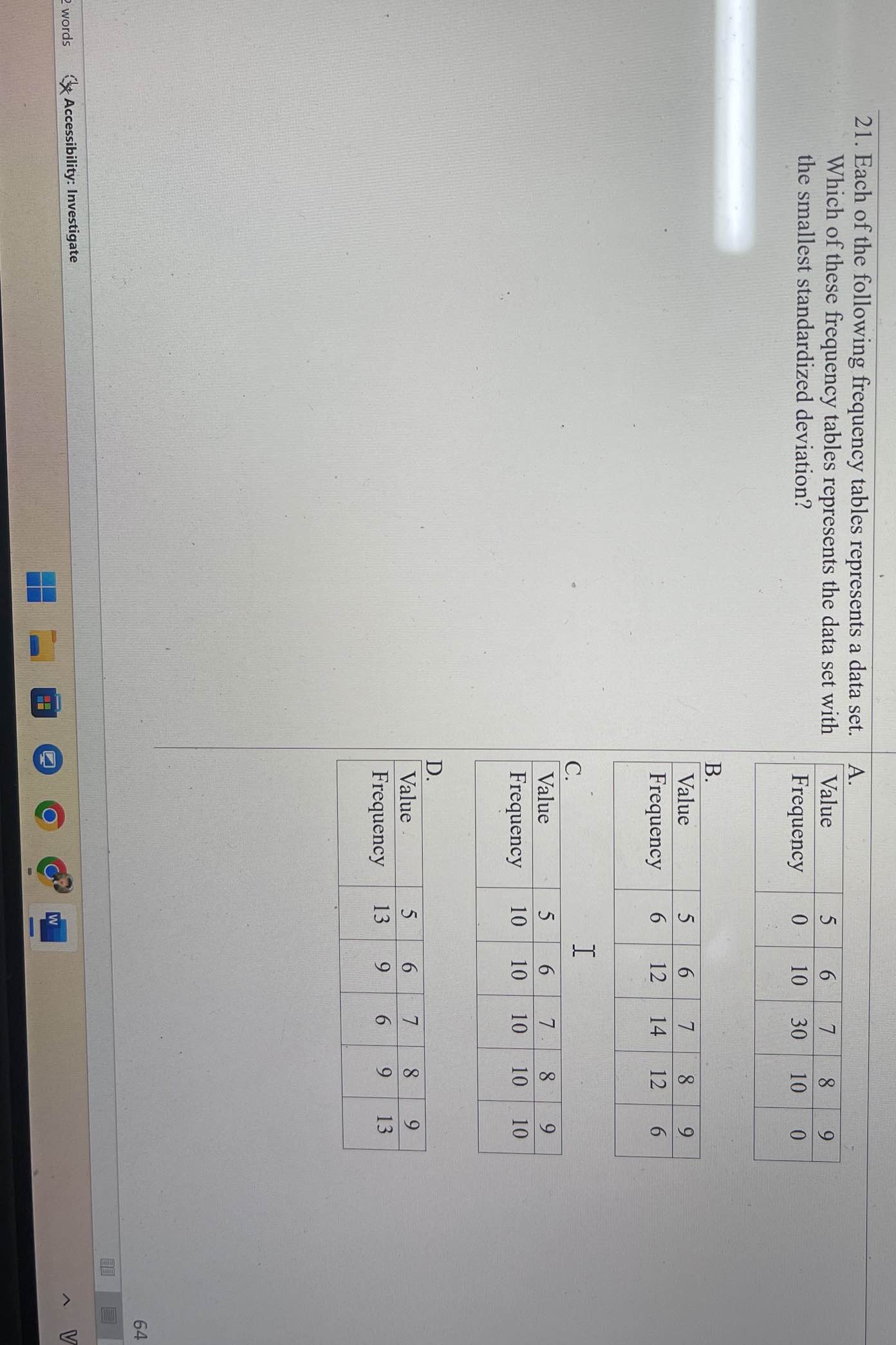 21. Each of the following frequency tables | StudyX