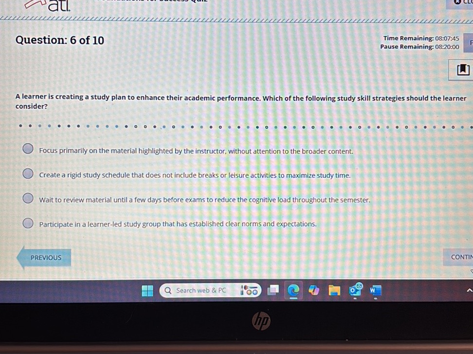 A learner is creating a study plan to | StudyX