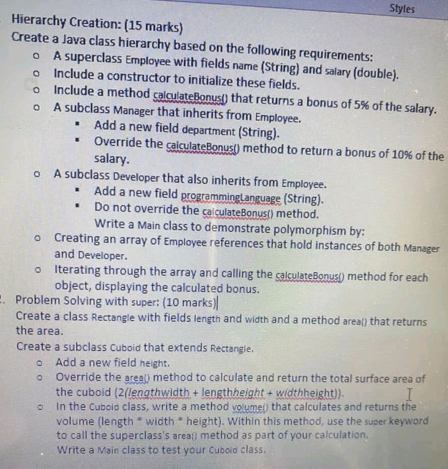 Styles Hierarchy Creation: (15 marks) | StudyX