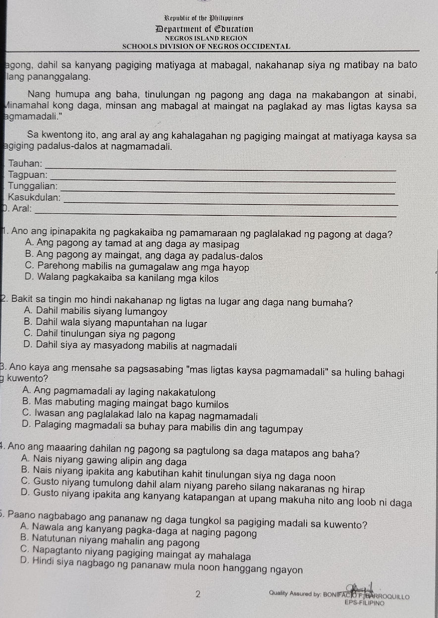 Matiyaga Example agong, dahil sa kanyang pagiging matiyaga at | StudyX