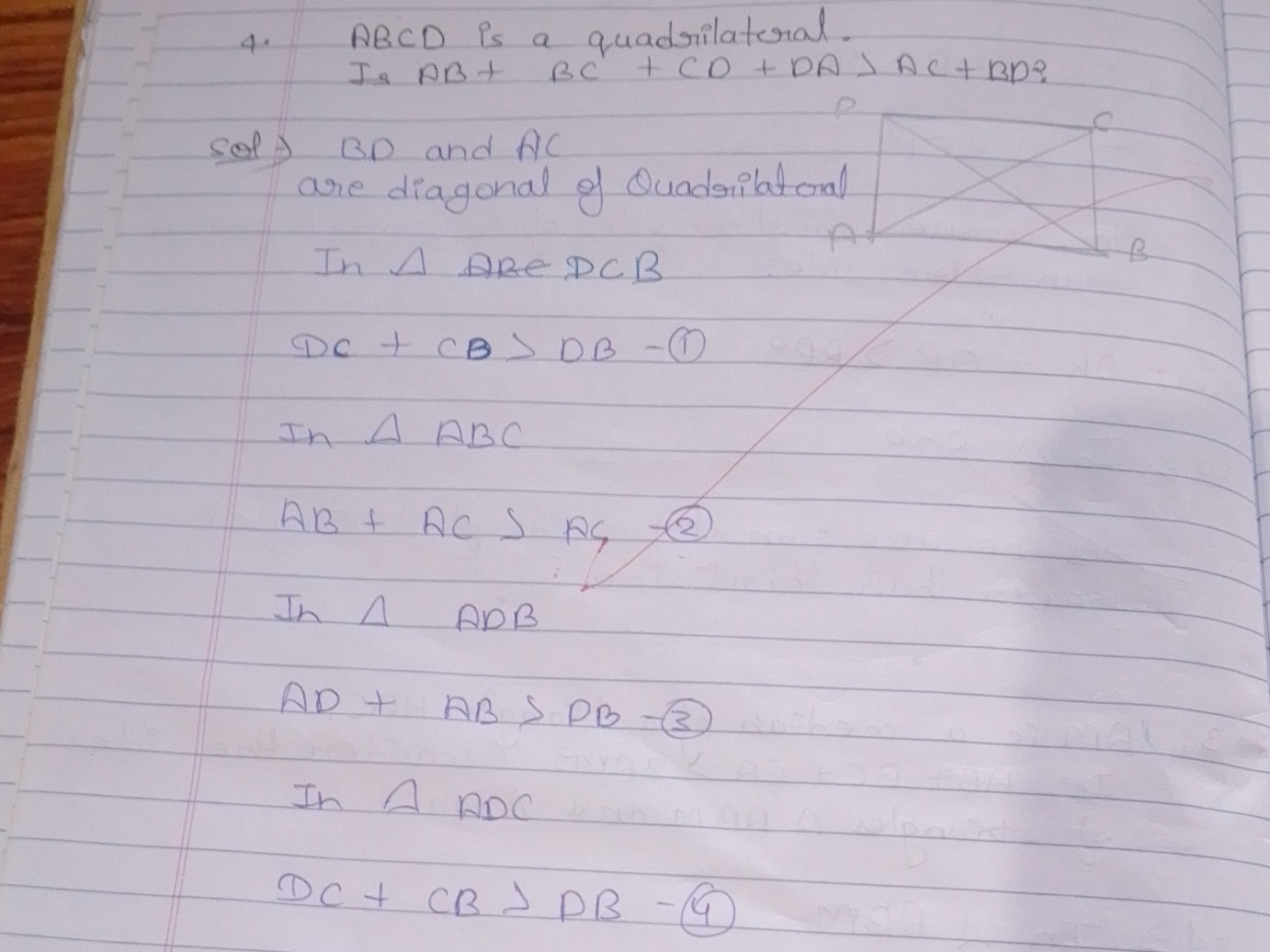 ABCD is a quadrilateral. Is $AB + BC + CD + | StudyX