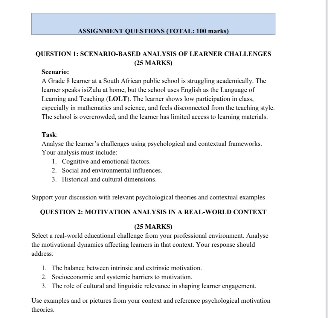 ASSIGNMENT QUESTIONS (TOTAL: 100 marks) | StudyX