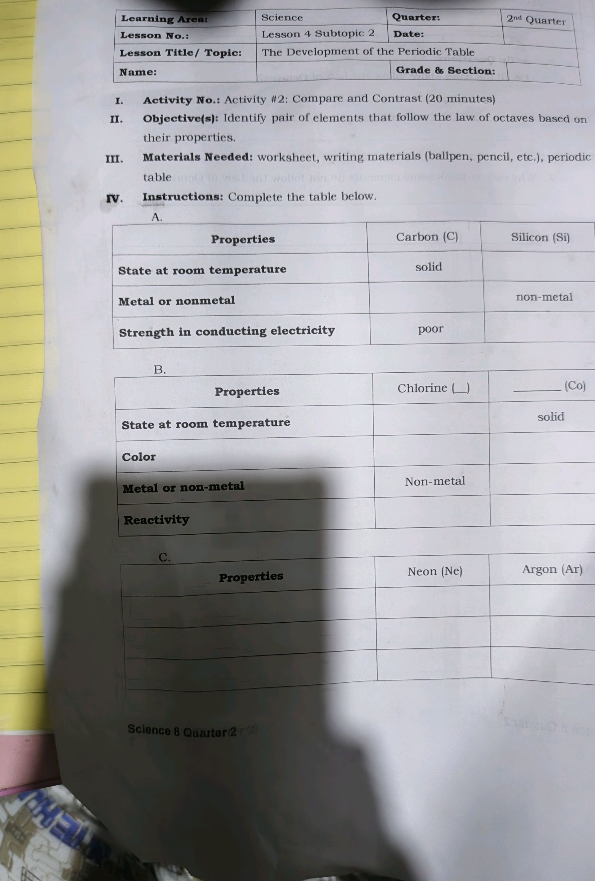 Complete the table below. **A.** | | StudyX