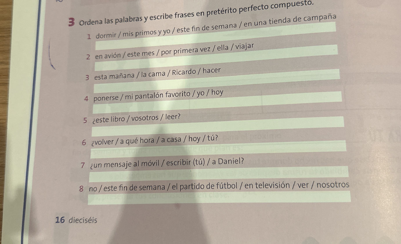 3 Ordena las palabras y escribe frases en | StudyX