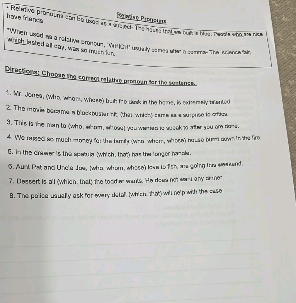 Directions: Choose the correct relative | StudyX