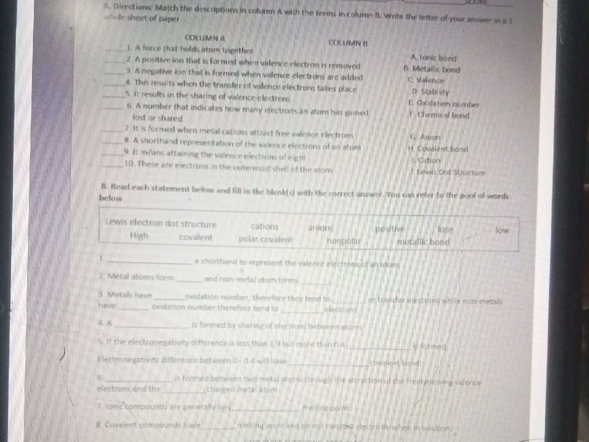 B. Read each statement below and fill in the | StudyX