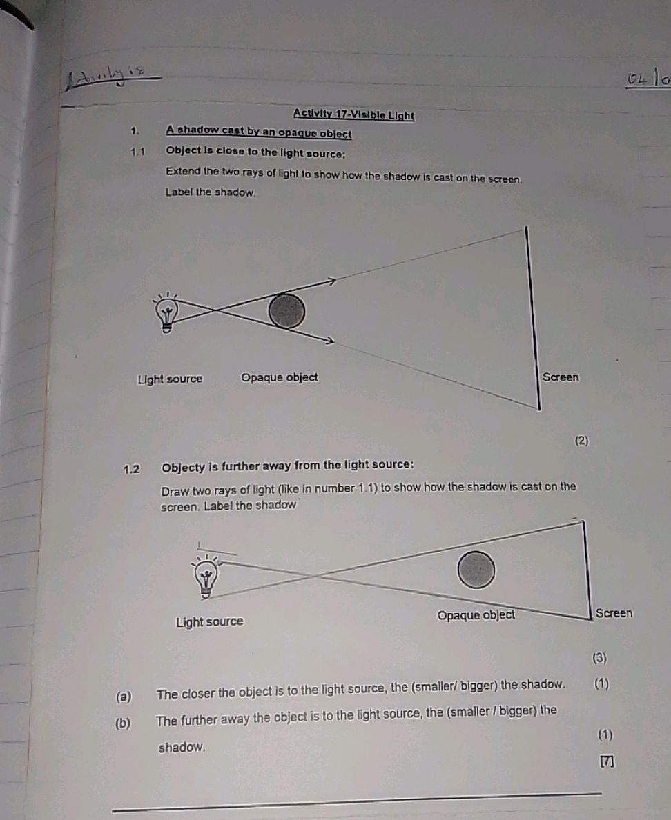 Activity 17-Visible Light 1. A shadow cast | StudyX