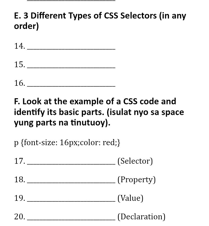F. Look at the example of a CSS code and | StudyX