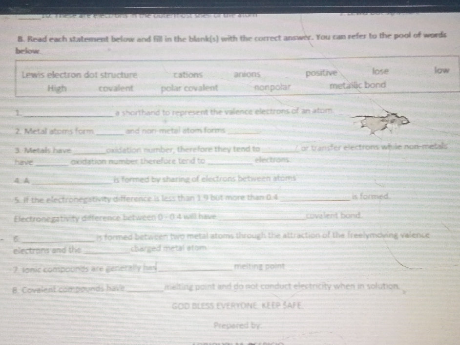 Read each statement below and fill in the | StudyX