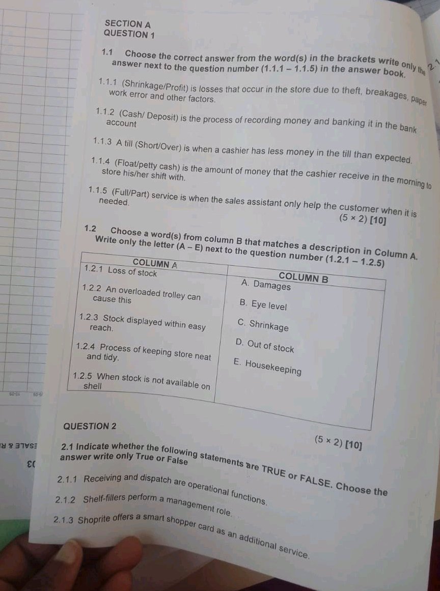 1.1 Choose the correct answer from the | StudyX