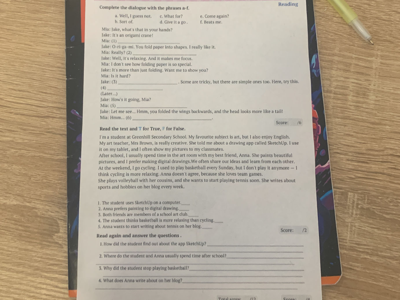 Complete the dialogue with the phrases a-f. | StudyX