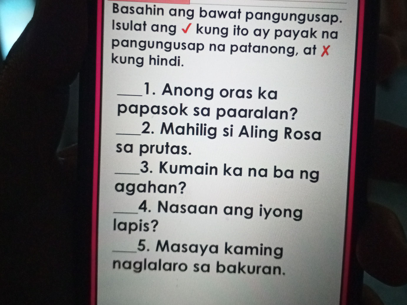 Basahin ang bawat pangungusap. Isulat ang | StudyX