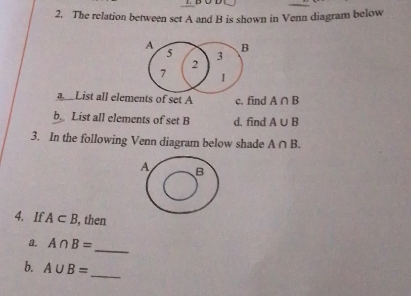 2. The relation between set A and B is shown | StudyX