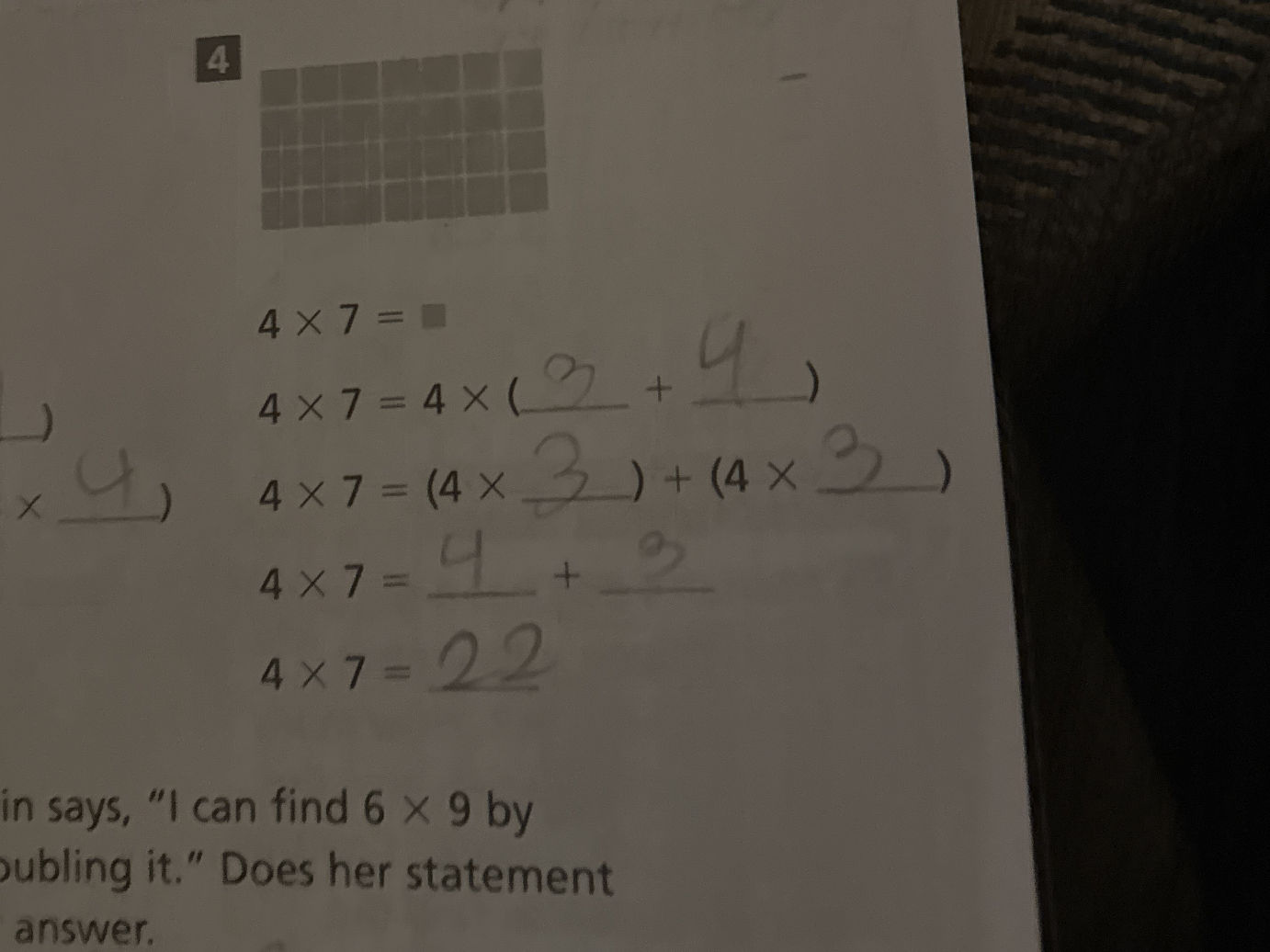 4 Seven Math 4×7= 4x7 = 4x (3+4) 4x7 = (4 x 3) + (4 x | StudyX