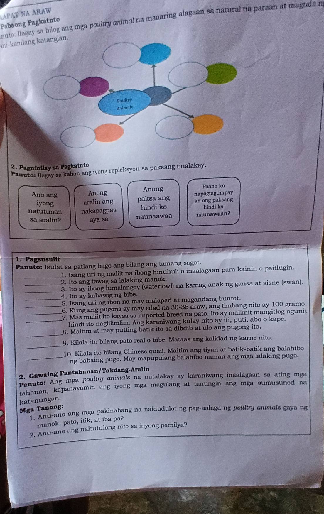 2. Pagninilay sa Pagkatuto Panuto: Ilagay sa | StudyX