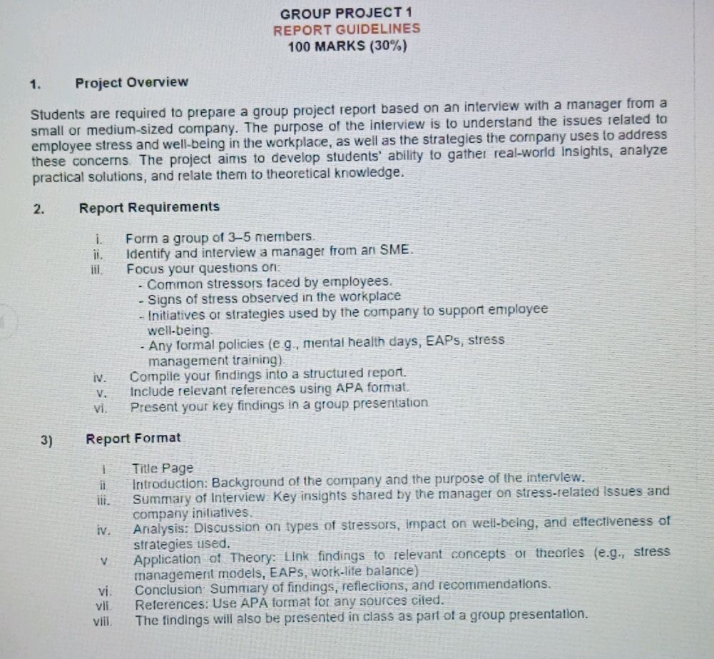 GROUP PROJECT 1 REPORT GUIDELINES 100 MARKS | StudyX