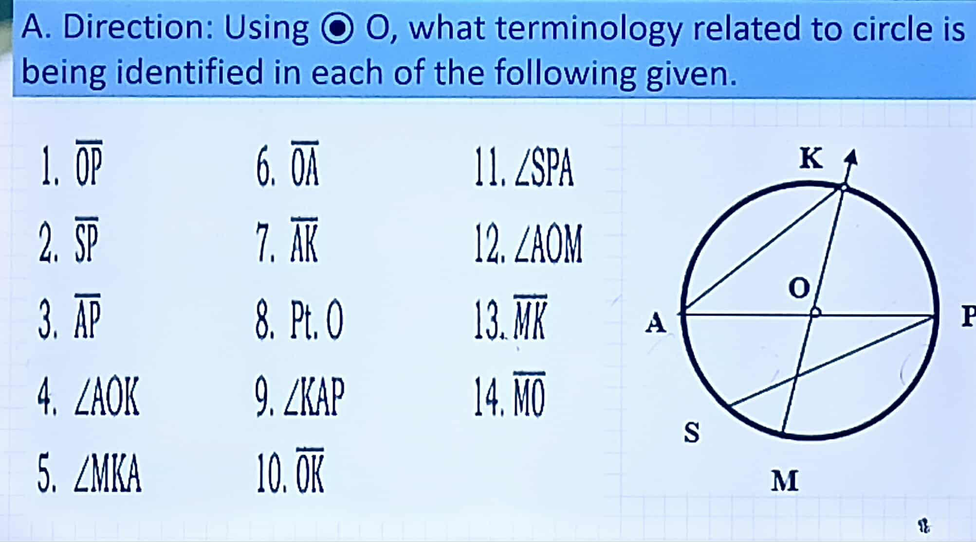 A. Direction: Using ⊙ O, what terminology | StudyX