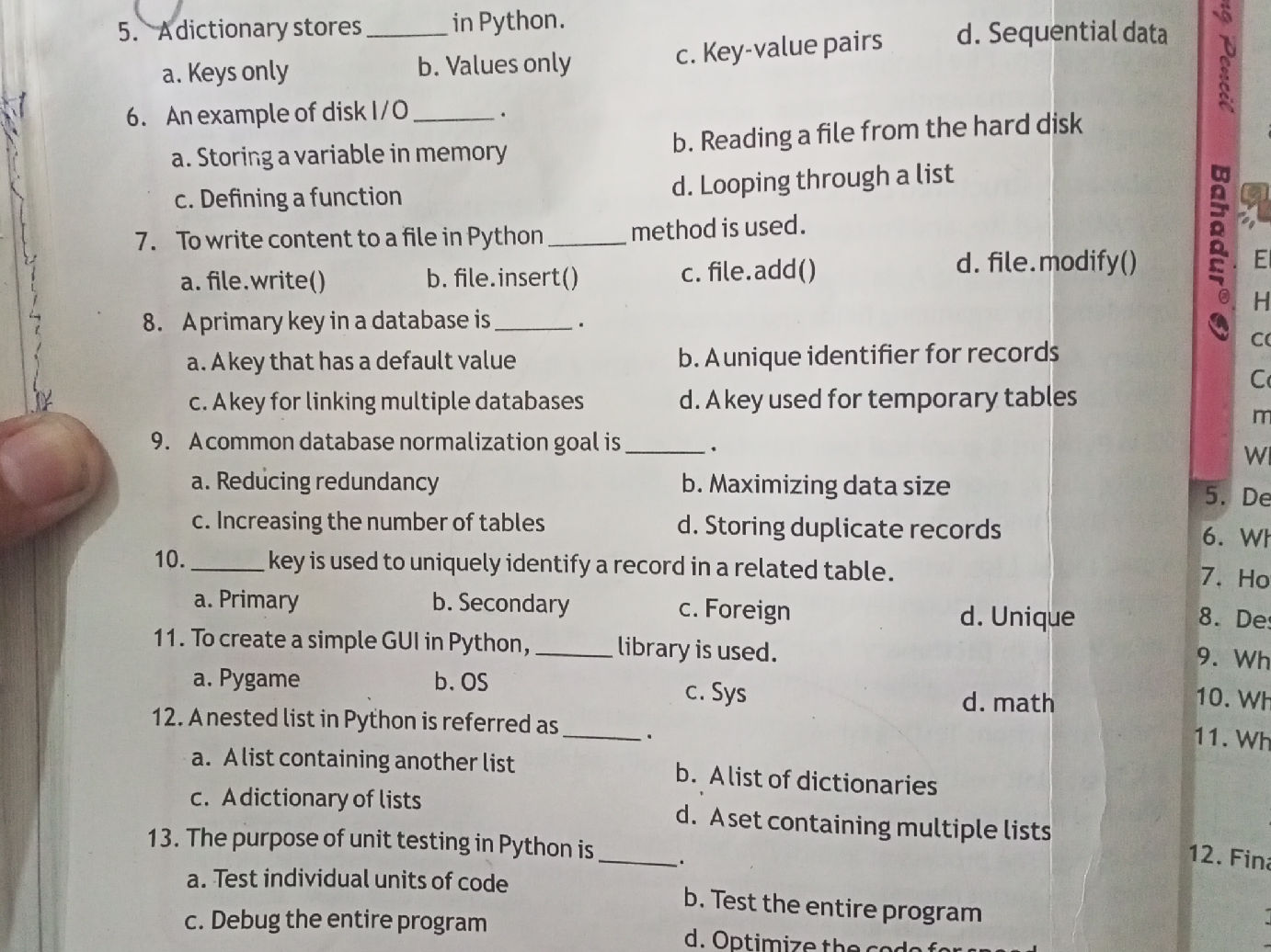 A dictionary stores ______ in Python. a. | StudyX