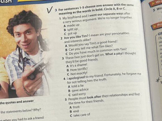 For sentences 1-5 choose one answer with the | StudyX