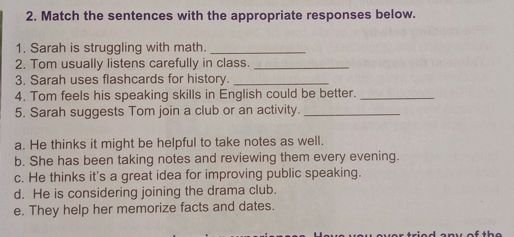 2. Match the sentences with the appropriate | StudyX
