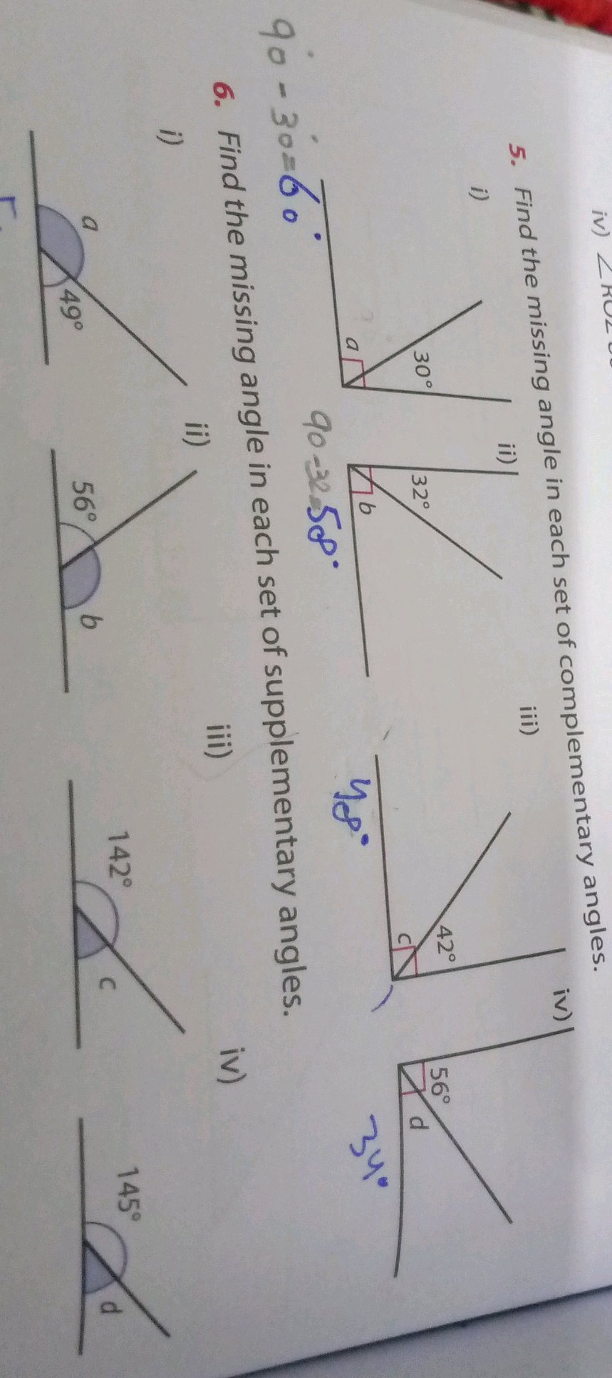 5. Find the missing angle in each set of | StudyX