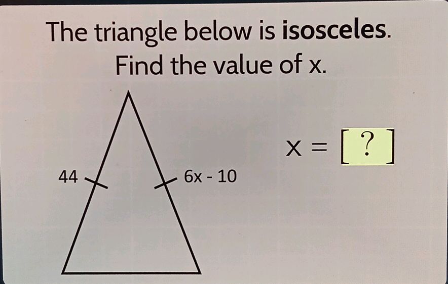 The triangle below is isosceles. Find the | StudyX