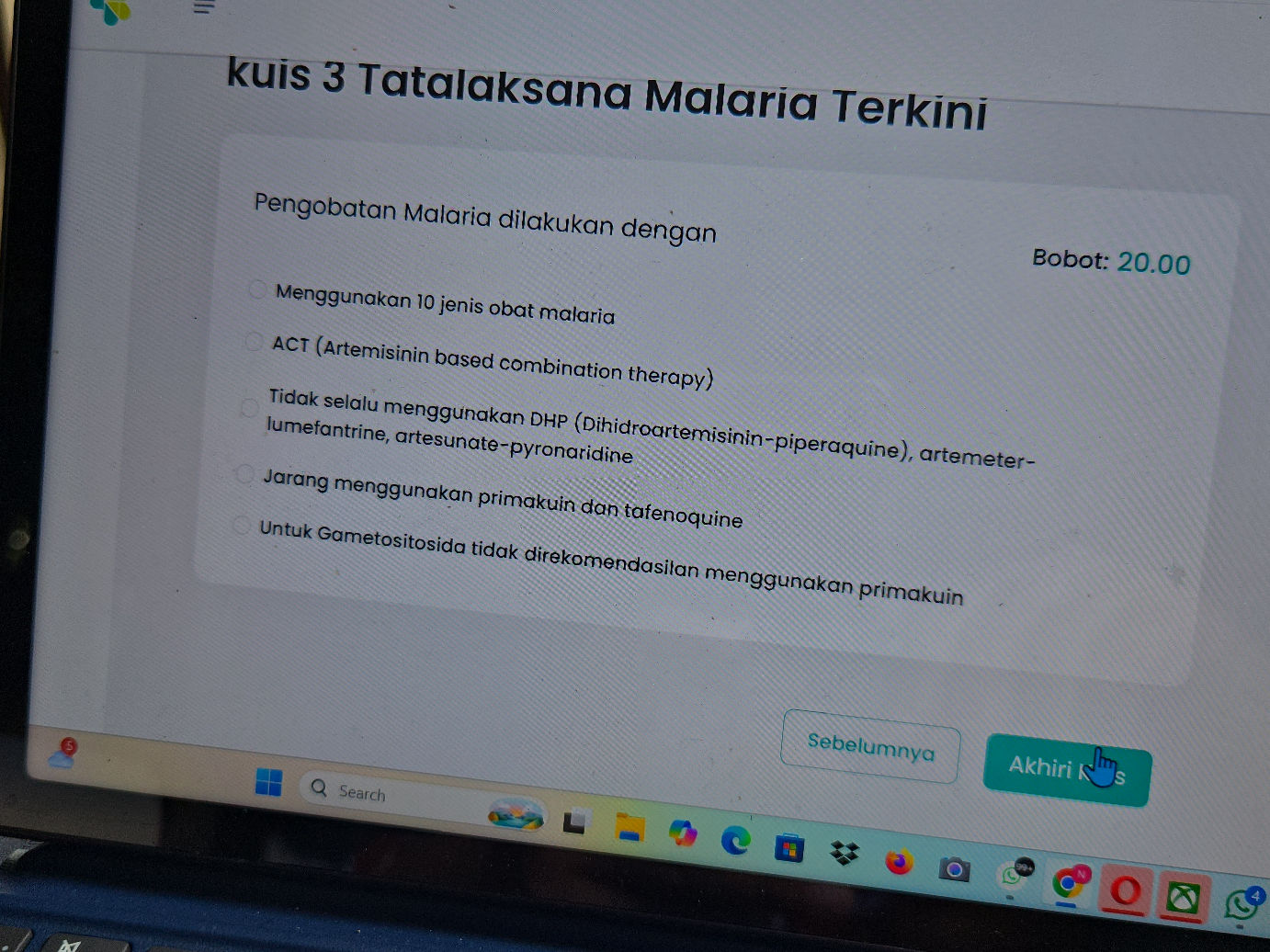 Pengobatan Malaria dilakukan dengan | StudyX