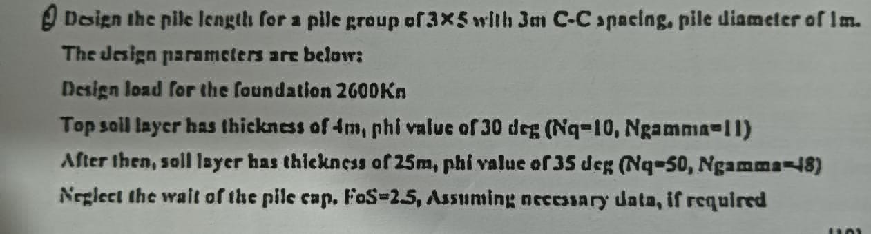 Design the pile length for a pile group of | StudyX