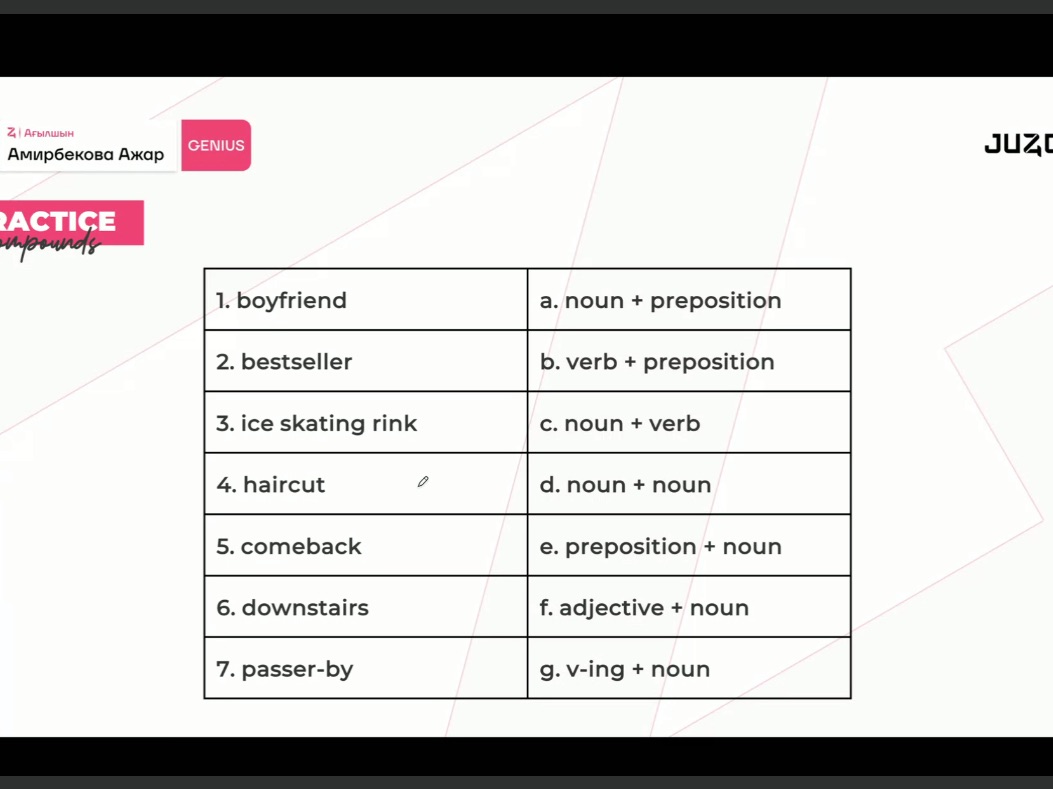 Match the words with their compound types: | StudyX