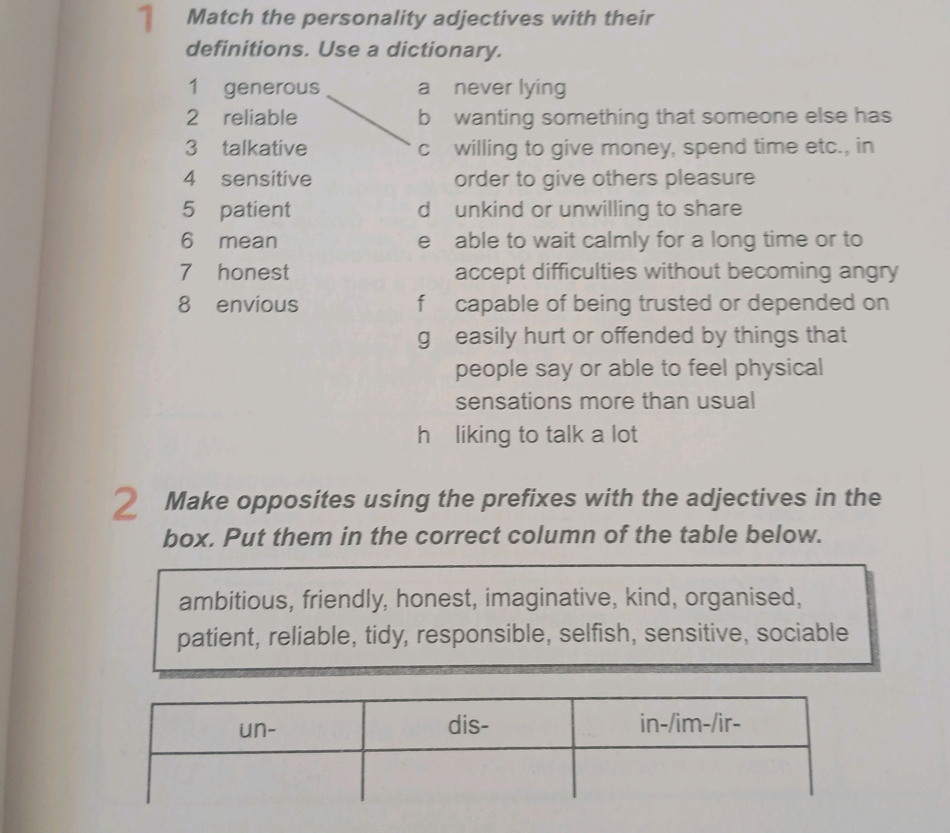 1 Match the personality adjectives with | StudyX