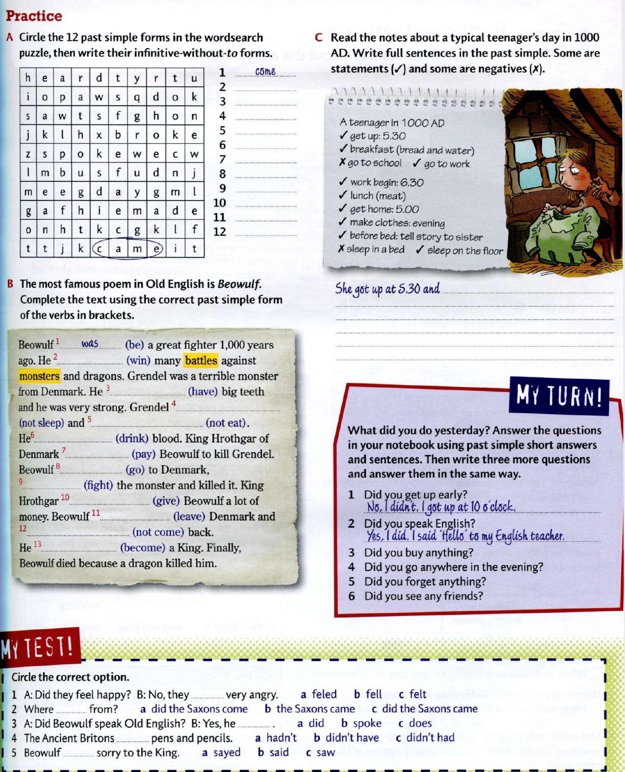 Circle the 12 past simple forms in the