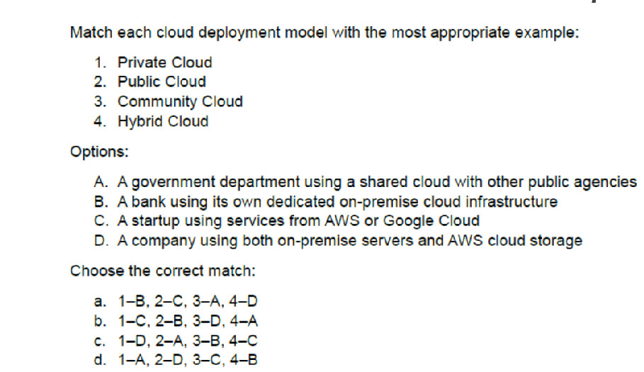 Match each cloud deployment model with the | StudyX