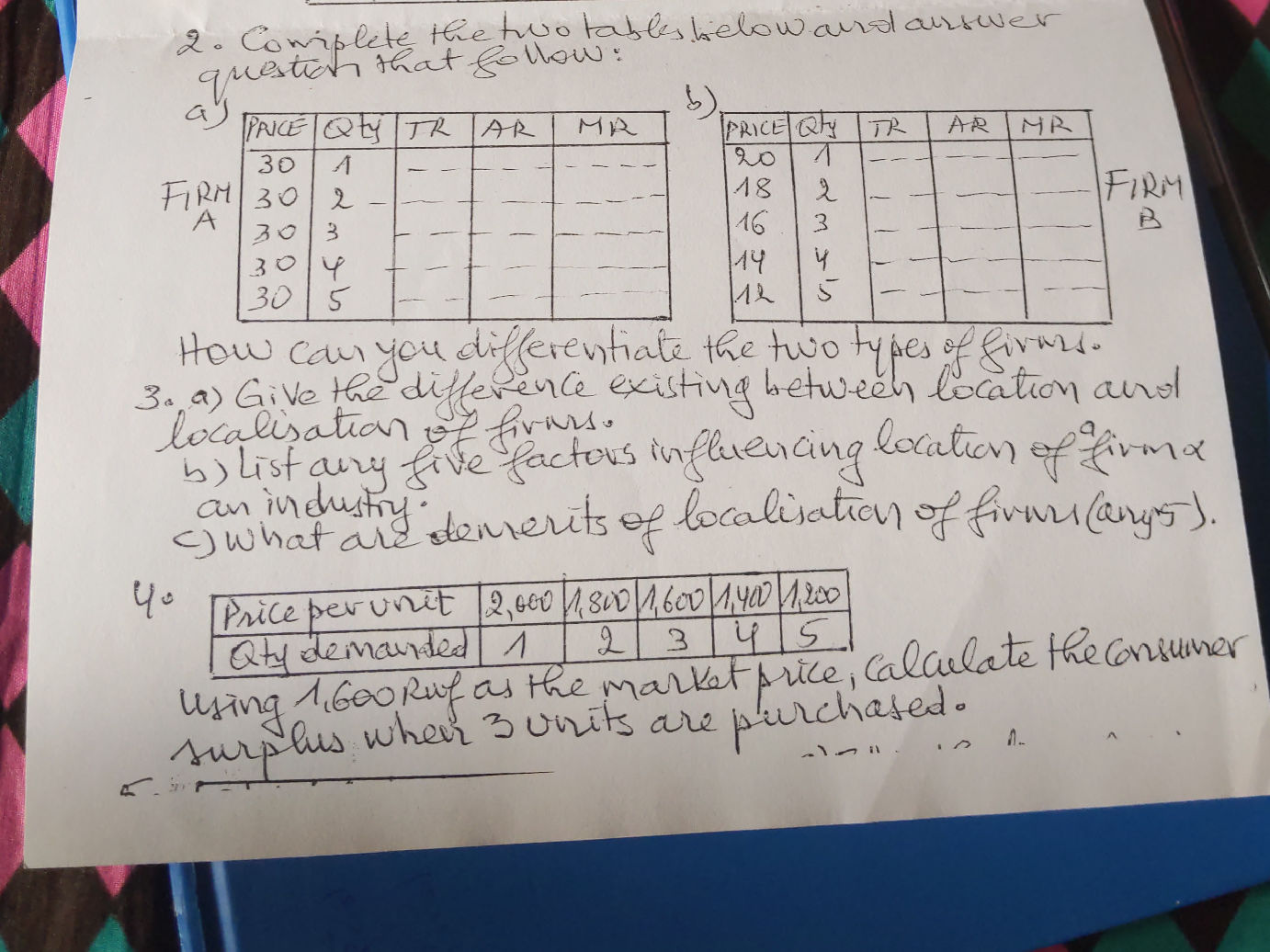 2. Complete the two tables below and answer | StudyX