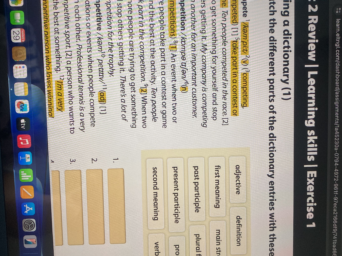 Matching Dictionary Match the different parts of the dictionary | StudyX