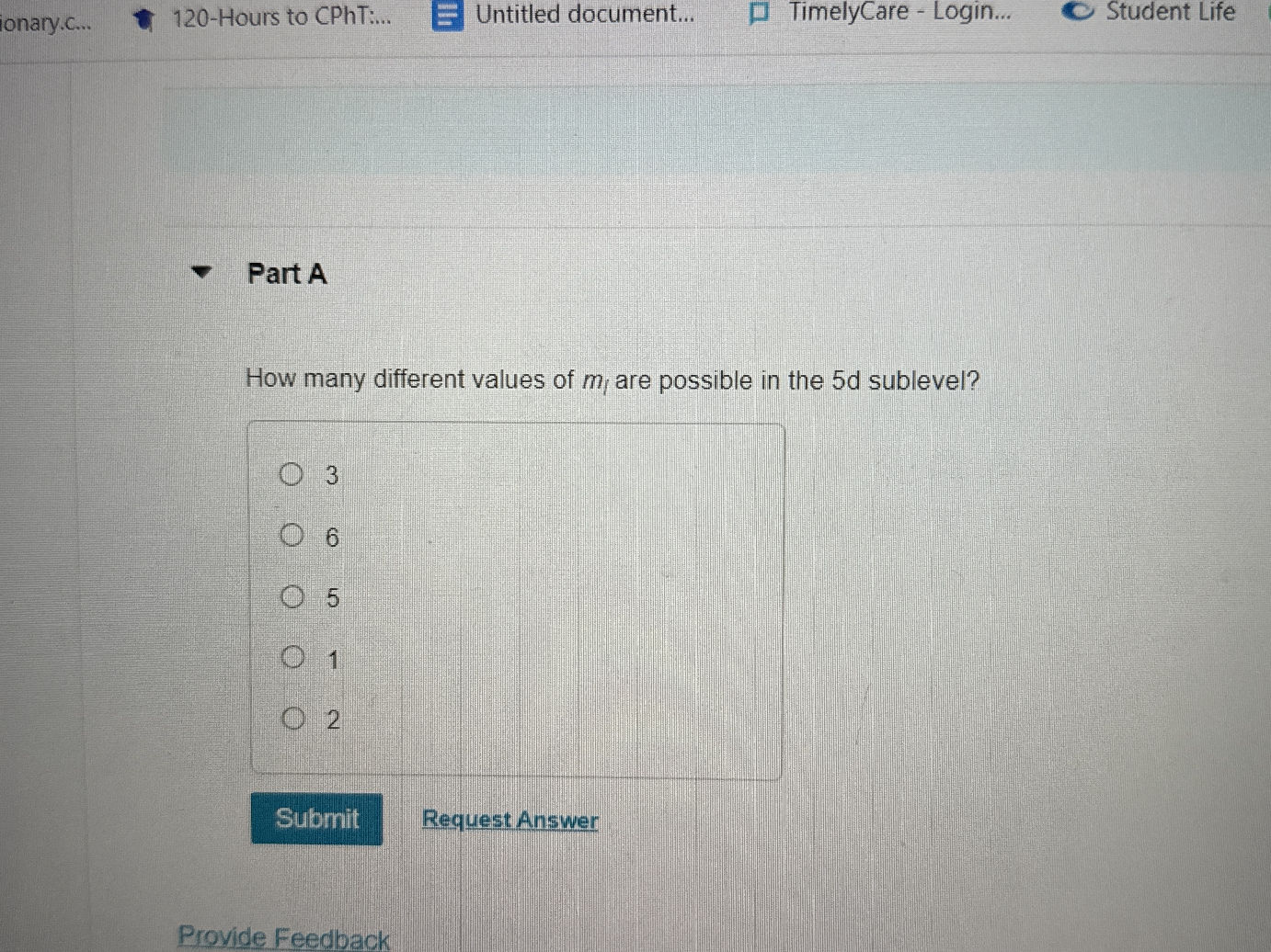 How many different values of $m_l$ are | StudyX