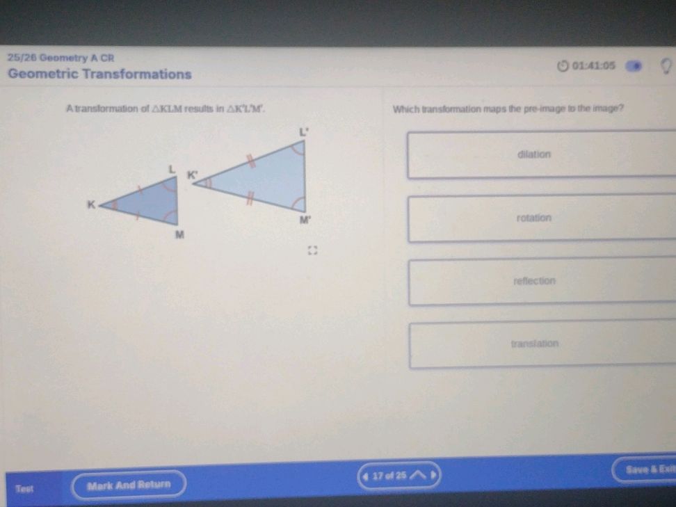 A transformation of \( KLM\) results in \( | StudyX