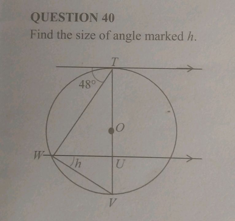 Find the size of angle h in the circle | StudyX